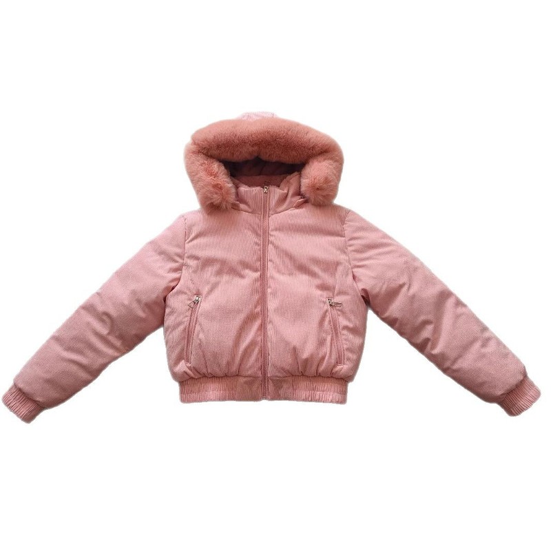 2025外国貿易の新型韓国版綿服の女性の短いタイプの小さい子は綿服の純色の大きい毛の襟の綿入れの上着のファッションを厚くします。|undefined