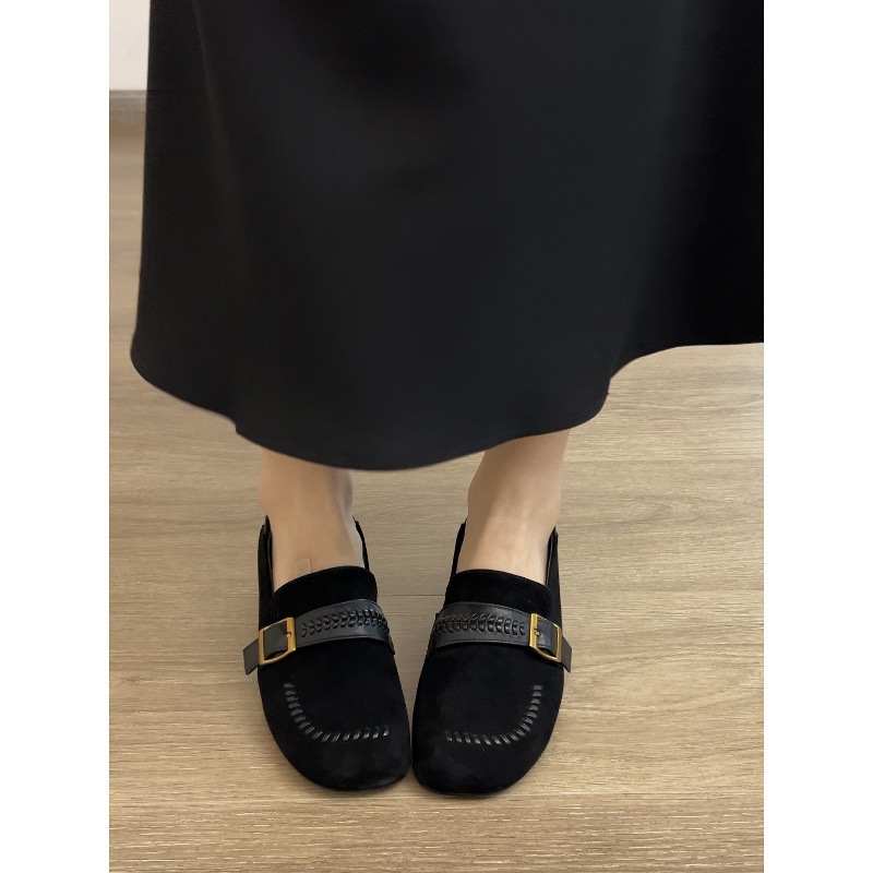 Retro Round-toe Suede Slip-on Loafers For Women Comfortable Flat_voghion.com
