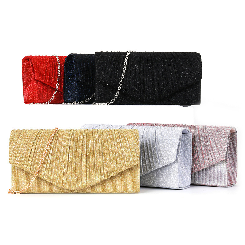 2024 Cross-Border New Dinner Bag Women's Handbag Pleated Stripesd Hijab Glitter Evening Dress Party Women's Bag