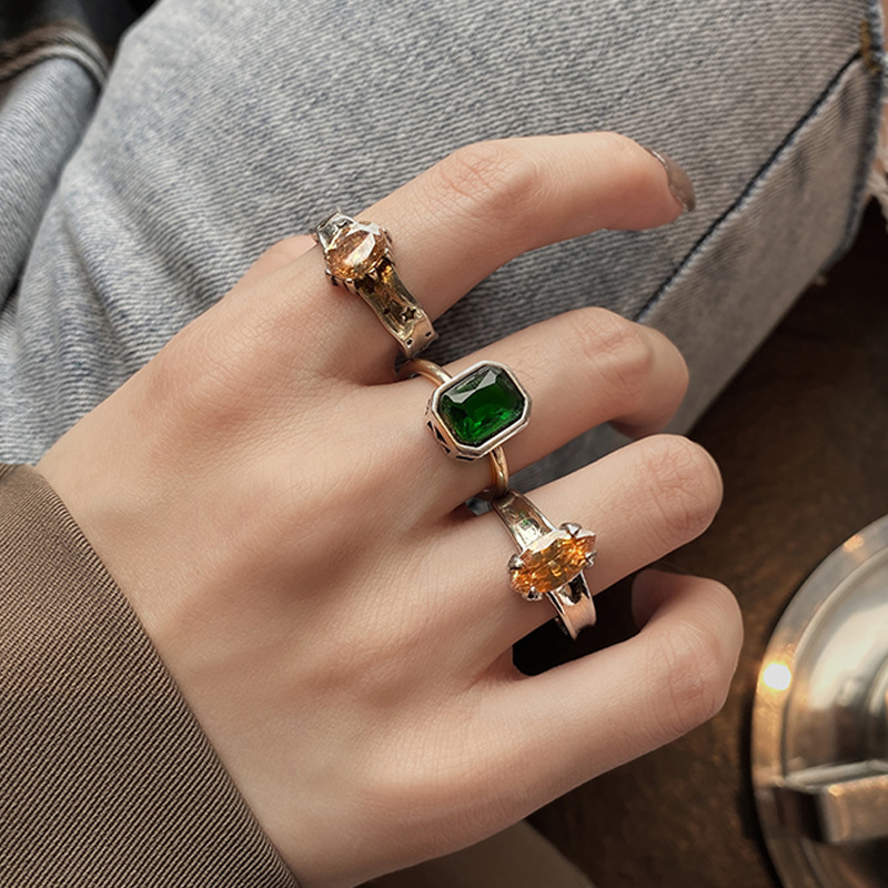 fashion crystal simple French retro index finger open ring