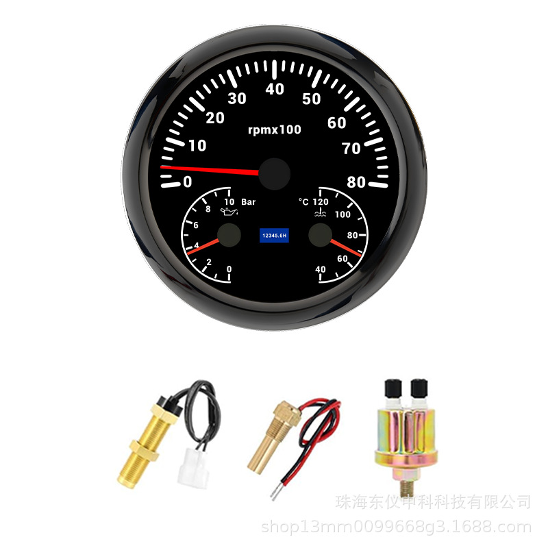 Zhuǎnsùbiǎo – 0-3/4/6/7/8KRPM with Oil Pressure automobile instrument - black-cover-8k-rpm-oil-pressure-bar-water-temp-3-in-1
