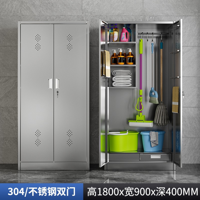 Gabinete de limpieza de acero inoxidable hogar fregona escoba aspiradora artículos diversos gabinete de limpieza herramientas de almacenamiento armario de limpieza