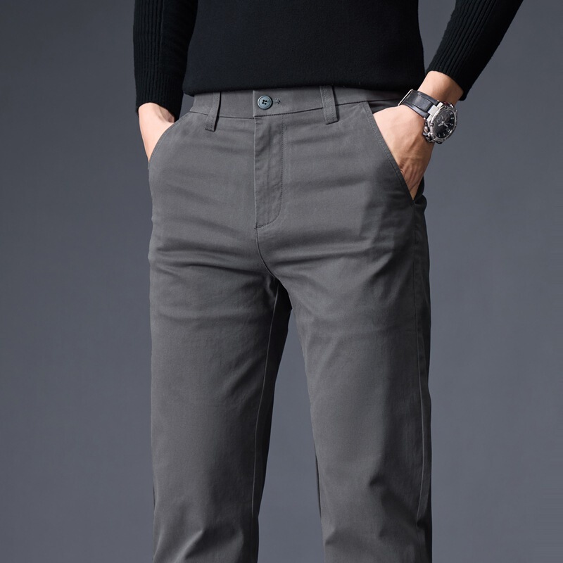Summer Ice Silk Thin Pure Cotton Casual Pants for Men, Straight Loose Elastic Business Work Pants, Trendy Youth Men's Pants
