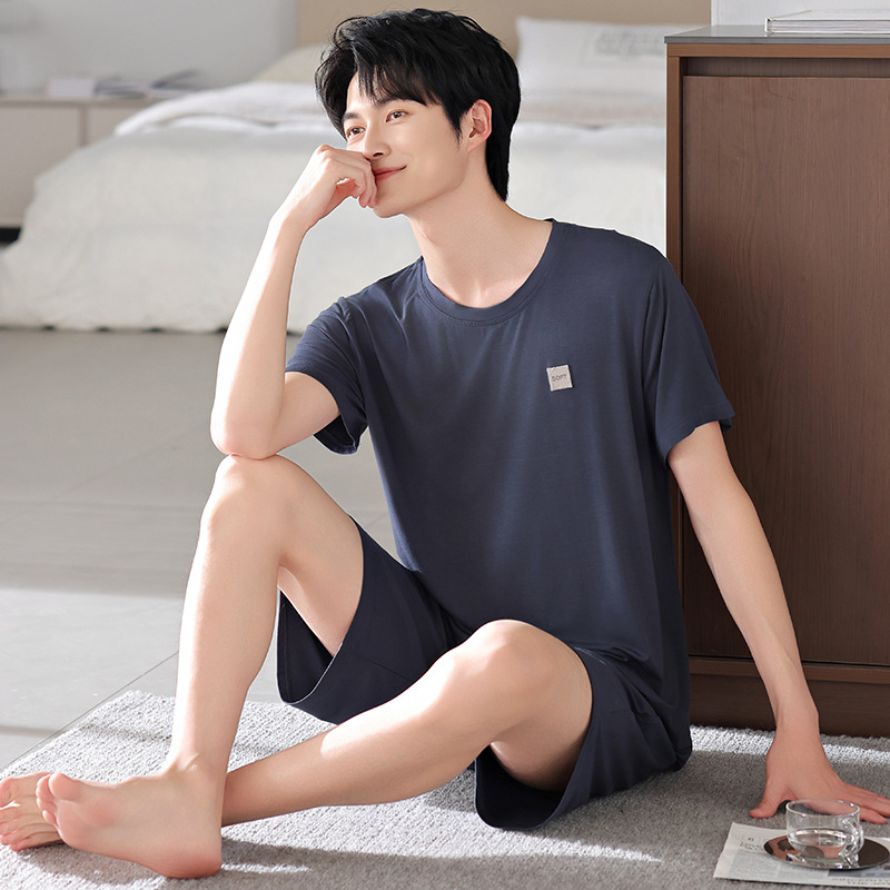 【超柔软】夏季莫代尔棉睡衣男士短袖薄款凉感型男家居服纯色套装