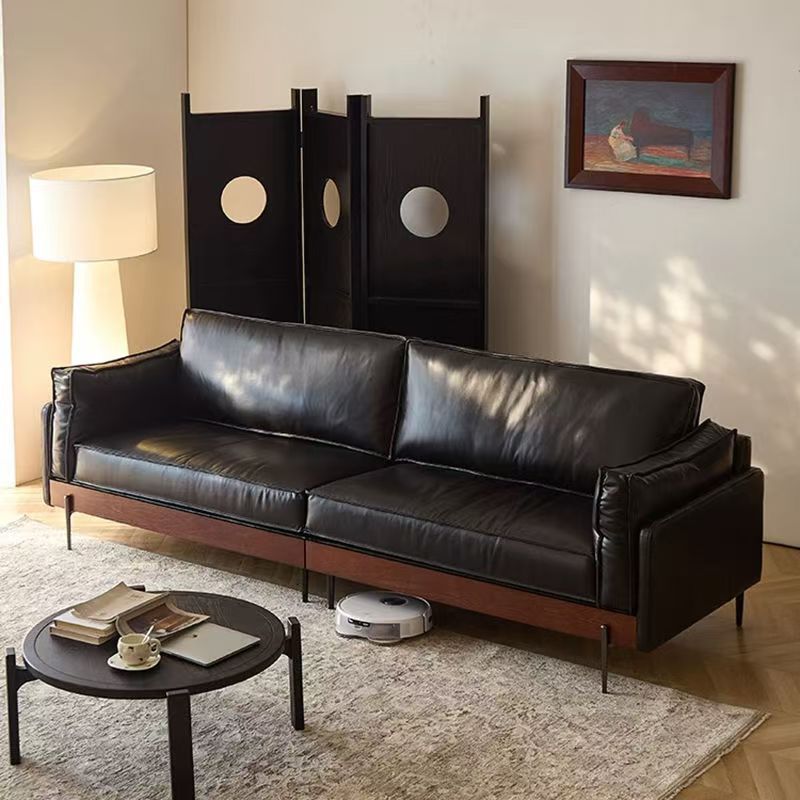 French-Style Retro Solid Wood Vintage Designer Small Apartment Living Room Creative Homestay Straight Oil Wax Genuine Leather Sofa