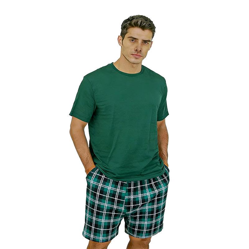 Pantalones cortos de mangas cortas, ropa de casa, camisetas de color sólido, pantalones a placas transfronterizos, exclusivos para Amazon AliExpress