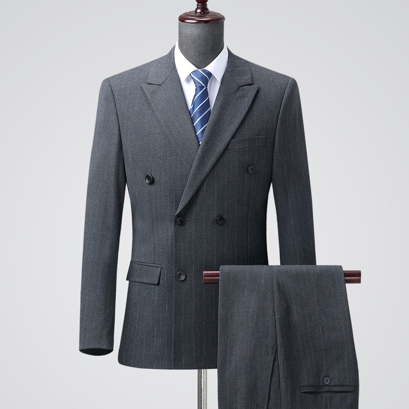 브랜드 남성 울 세트 세트 새로운 비즈니스 캐주얼 더블 브레스트 남성 화이트 칼라 매니저 연회 원피스