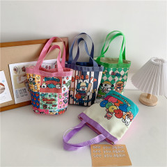 Illustrator collaboration cute puppy cylindrical bag portable canvas bag Korean style girly heart mommy bag lunch bag
