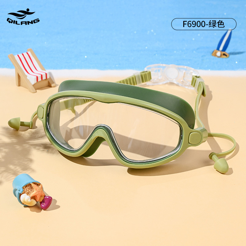Gafas de Natación de Montura Grande con Antivaho de PC, Impermeable, Tapones Integrados, para Natación Profesional