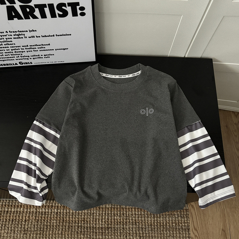 New Children's Long-Sleeve T-Shirt De Jong Single Piece Patchwork Base Shirt Versatile Striped Color-Blocking Trendy Wholesale