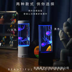 跨境新款中号仿真圆柱LED水母灯usb插电七彩变色氛围夜灯水母灯