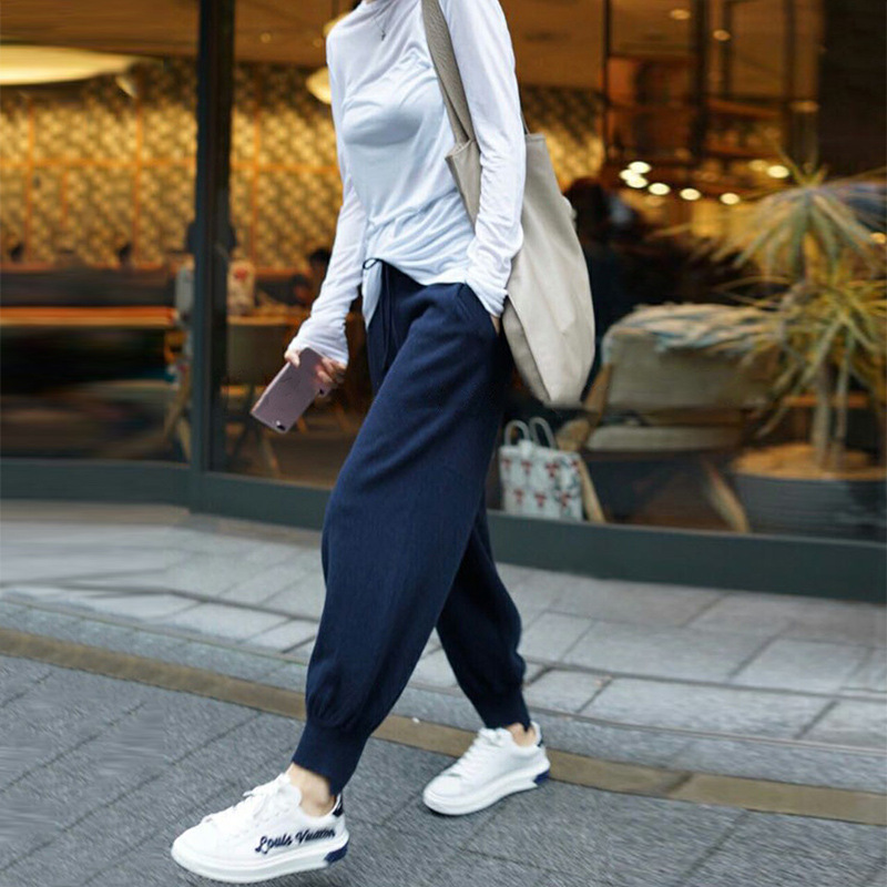 New style radish pants women's harem sports knitted skinny pants drawstring knitted closed lantern loose handsome casual pants