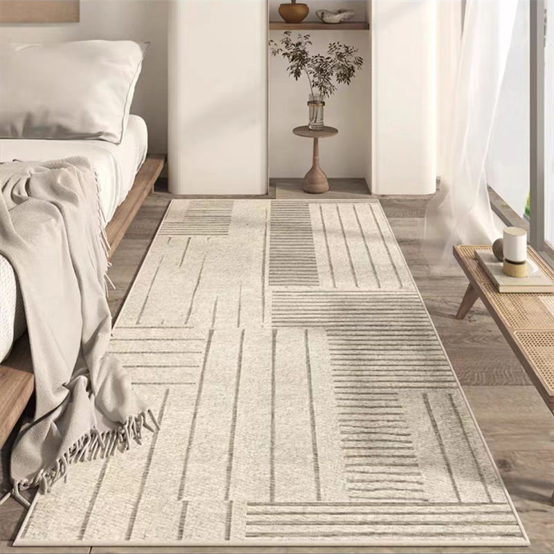 Alfombra de cachemira de imitación gruesa simple de estilo japonés, manta de borde de cama de dormitorio antideslizante para el hogar