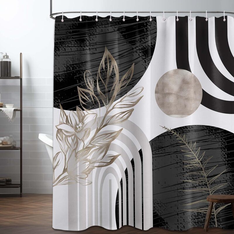 Cross-Border Dropshipping Bohemian Medieval Modern Shower Curtain Black and White Shower Curtain Men's Bathroom Decoration Cool Gray Abstract