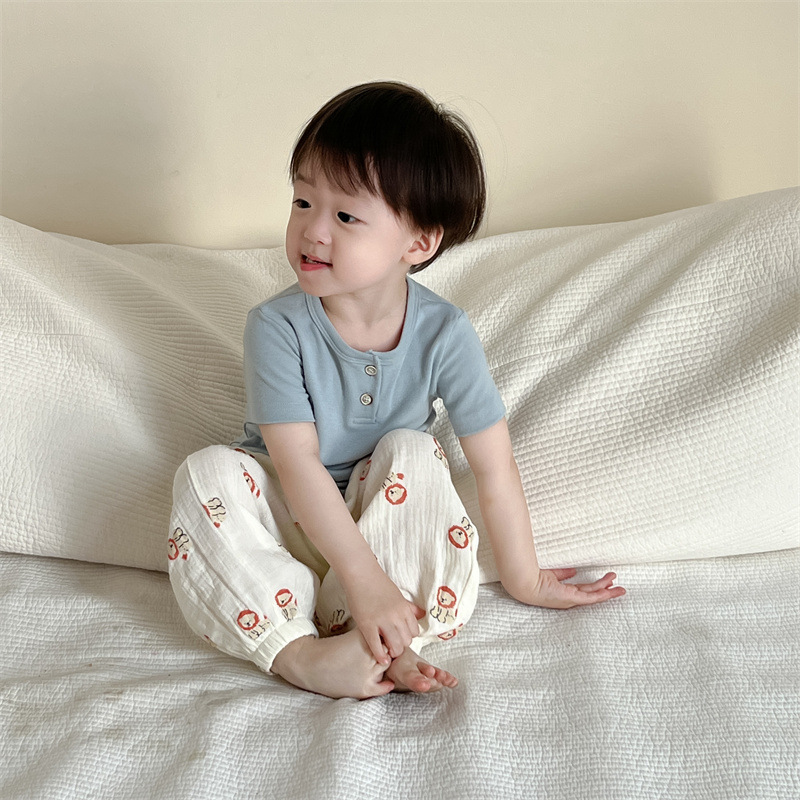 Ropa de verano para niños delgados pantalones anti-mosquitos set coreano ropa infantil mangas cortas camiseta pantalones dos sets image 5