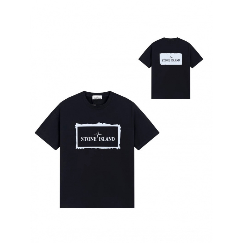 Summer Stone Pure Cotton Short-Sleeve T-Shirt with Compass Logo Print, Casual Loose Fit, Unisex Couple Style Compass Short-Sleeve Summer Stone Pure Cotton Short-Sleeve T-Shirt with Compass Logo Print, Casual Loose Fit, Unisex Couple Style Compass Short-Sleeve