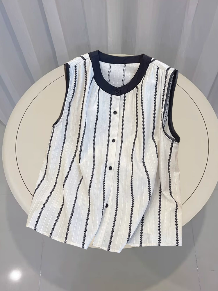 Летний повседневный жилет, модная полосатая рубашка без рукавов в европейском стиле для женщин больших размеров