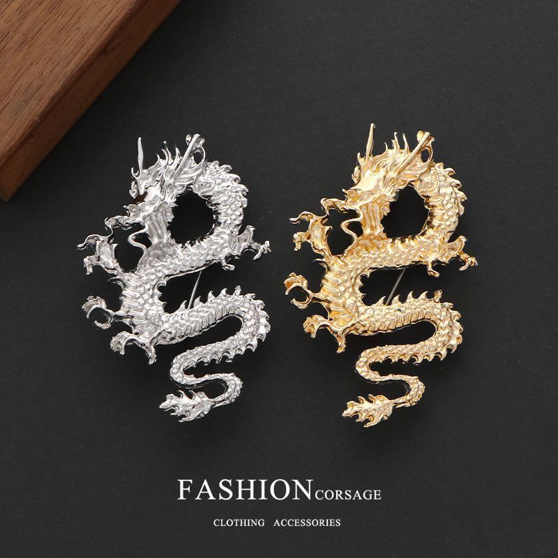 Ethnic Style Chinese Dragon-Shaped Brooch High-grade Light Luxury Life Year Dragon Totem Corsage Brooch Female Dragon-Shaped Jewelry