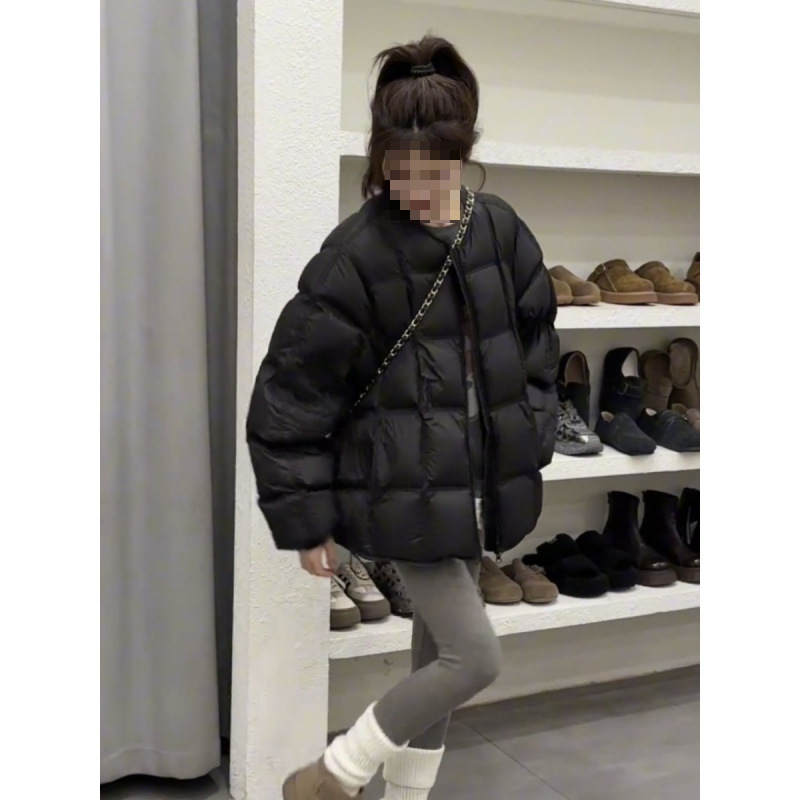 Korean Style Round Neck Turtle Puff down Jacket for Women 2025 Winter New Fashion Age-Reducing White Duck down Jacket