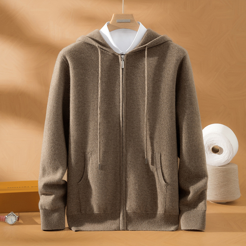 100% Cashmere Men's Air Layer Hooded Casual Simple Jacket Loose Versatile Commuter Knit Cardigan 100% Cashmere Men's Air Layer Hooded Casual Simple Jacket Loose Versatile Commuter Knit Cardigan