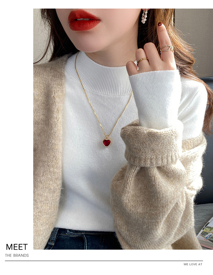 商品详情图_半高领打底衫女内搭秋冬洋气毛衣2022新款白色羊