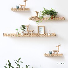 原木墙上置物架免打孔墙壁挂墙面搁板电视墙装饰客厅一字隔板创意