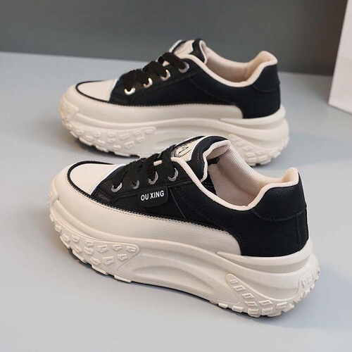 Women's Thick Sole White Shoes 2025 New Fall Winter Casual Sporty Matchable Heel Sneakers Dad White Leather Surface Mocca Shoes