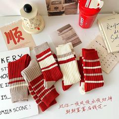 新年秋冬紅色襪子蛇年本命年聖誕喜慶結婚條紋運動堆堆襪諸暨批發