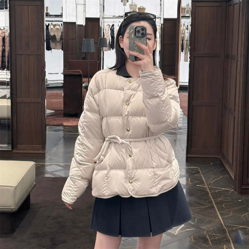 25秋冬新款南油高定Mon简约休闲百搭绑结腰带夹克羽绒服外套|undefined