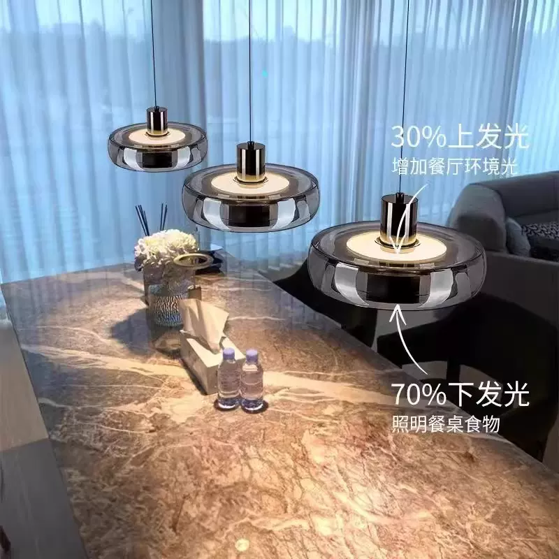 原创意式三头餐厅吊灯轻奢国王湖现代简约一字长条岛台玻璃吊灯具