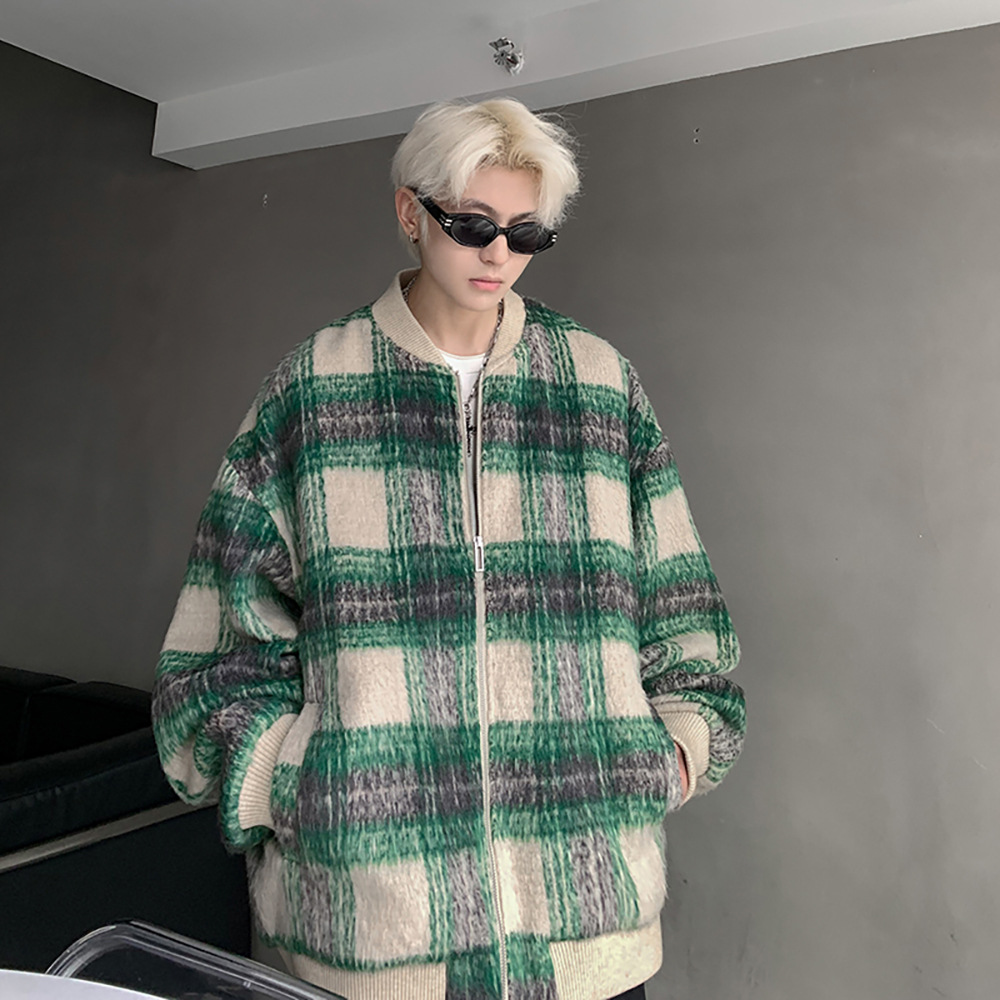 Tendencia de moda cleanfit marca de moda americano retro camisa de lana a cuadros chaqueta pequeña fragancia pareja