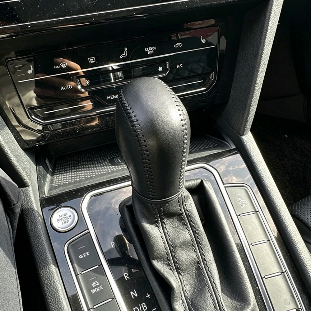 Car gear shift knob cover for Volkswagen 2012 Tiguan, Magotan, Bora, Lavida, and Sagitar; hand-stitched gear shift cover and handbrake cover