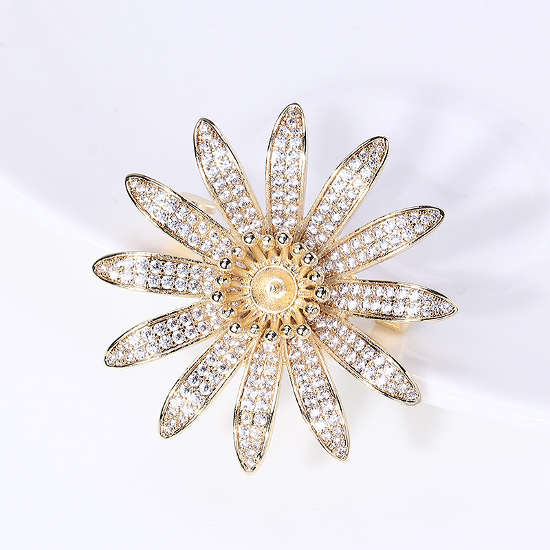 DIY corsage accessories copper gold plated flower inlaid zircon brooch accessories empty holder accessories trendy female accessories