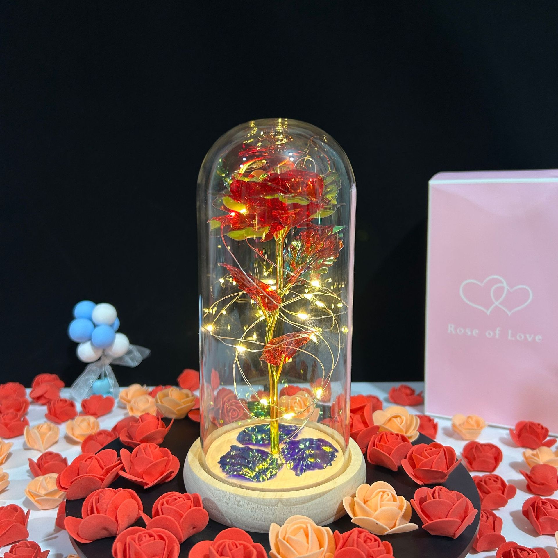 Pantalla de cristal rosa 520, regalos de San Valentín, flores eternas, adornos de flores artificiales, regalos de cumpleaños al por mayor, pequeños obsequios