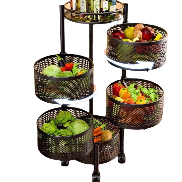 Estante de almacenamiento multifuncional rotativo de cocina doméstico piso multicapa snack carrito de frutas y verduras rack de almacenamiento cesta