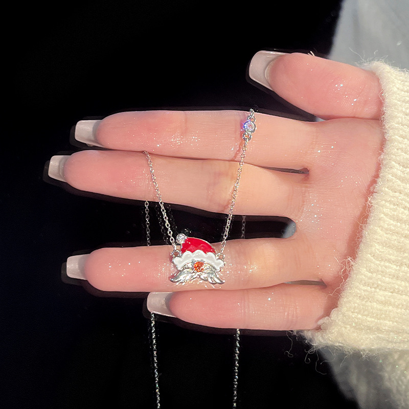 Original Santa Claus necklace jewelry women's light luxury niche stainless steel clavicle chain Christmas gift pendant accessories_voghion.com