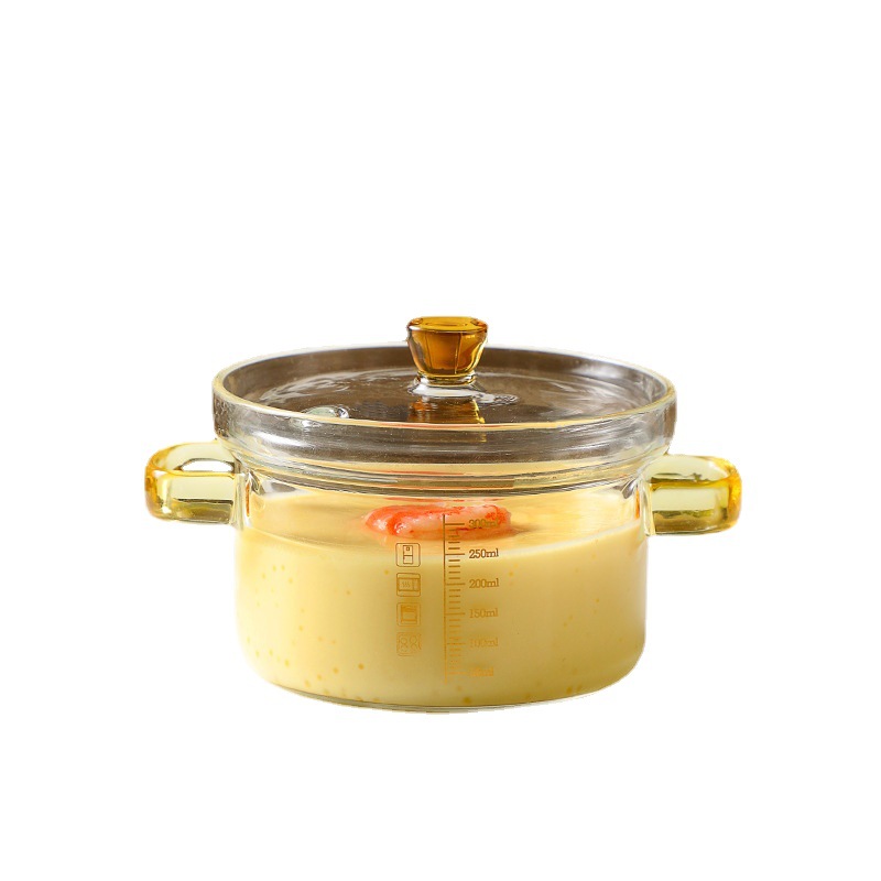 Hogar nido de pájaro guiso tazón de vidrio transparente de borosilicato tazón de huevo al vapor bebé sopa de huevo de doble oreja con tapa tazón de bebé