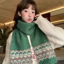 森系密码装饰秋冬费尔岛提花毛线针织围巾女文艺高级保暖防寒围脖