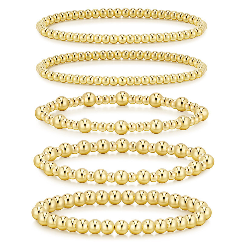 Cross-border Bohemian Gold Plated Handmade Beaded Bracelet Gold Beads Bracelet Copper Beads Multi-layer Stacked Stretch Jewelry
