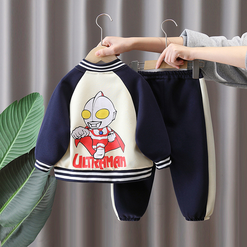 7782 ropa para niños, traje de primavera para niños, traje de béisbol a juego para niños de estilo occidental, traje de dos piezas de marca de moda casual de primavera y otoño