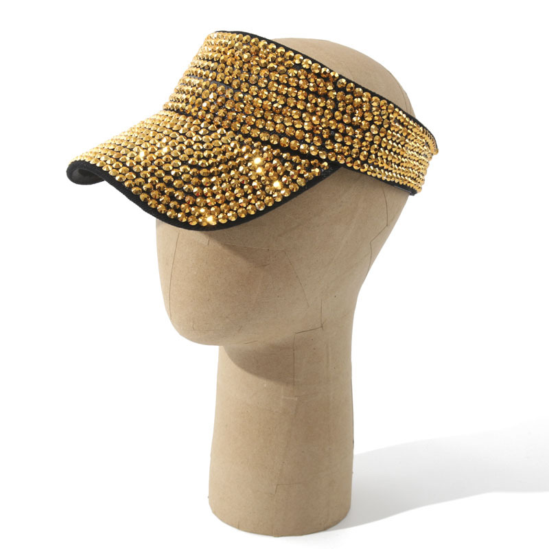 Sombrero de playa vacío europeo y americano con techo vacío de diamante brillante de punto de perforación de sombra sin techo de lengua de pato en el viento