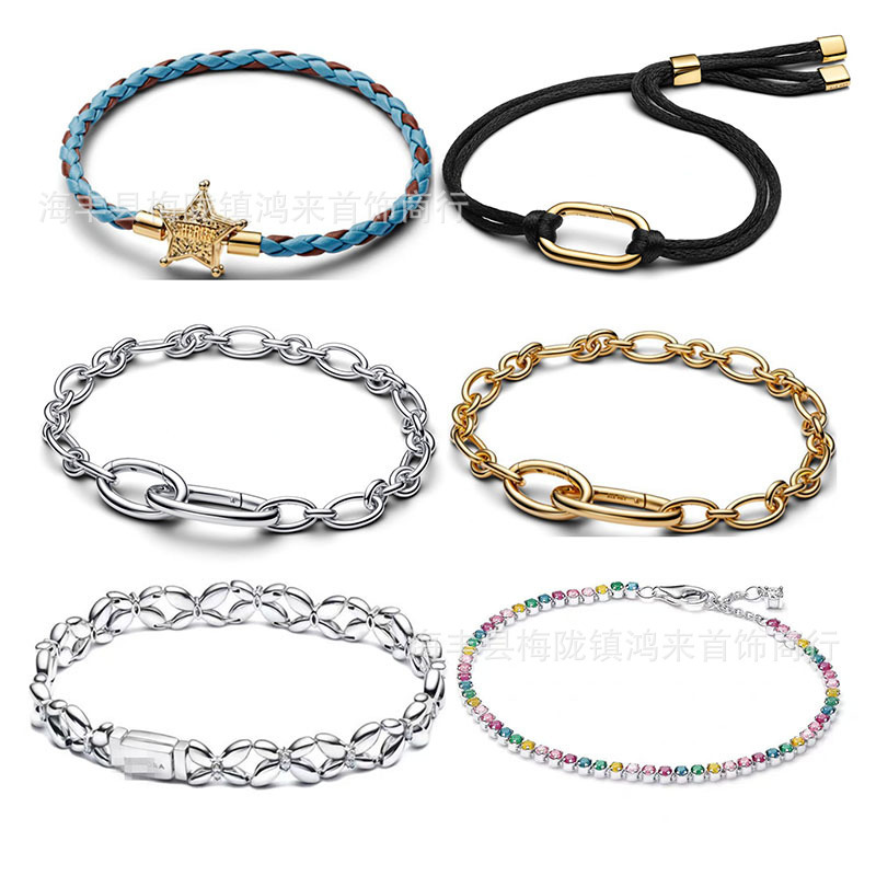 Pan's New White Copper Silver-Plated Geometric Five-Pointed Star Bracelet, European and American Style Retro Watch Chain, Fashionable Tennis Chain Pan's New White Copper Silver-Plated Geometric Five-Pointed Star Bracelet, European and American Style Retro Watch Chain, Fashionable Tennis Chain
