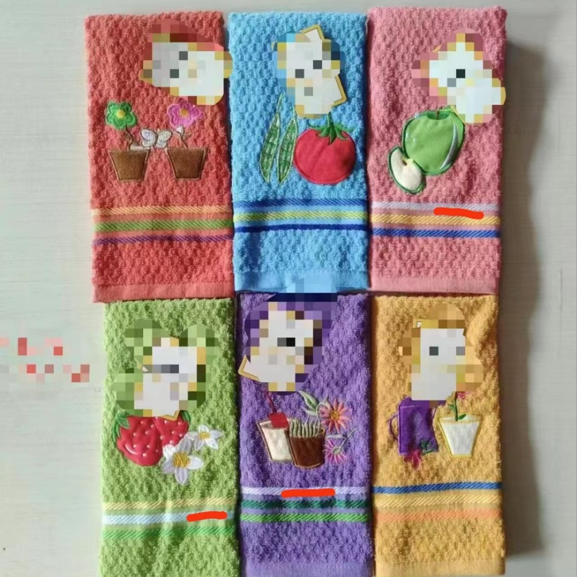 Mayorista transfronterizo comercio exterior especializado pesado engrosado absorción de agua frutas bordadas toallas de té de algodón toallas de taza