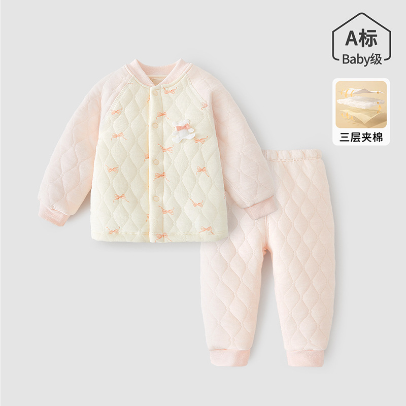 宝宝分体套装秋冬季夹棉保暖婴儿衣服儿童内衣男女童上衣长裤睡衣