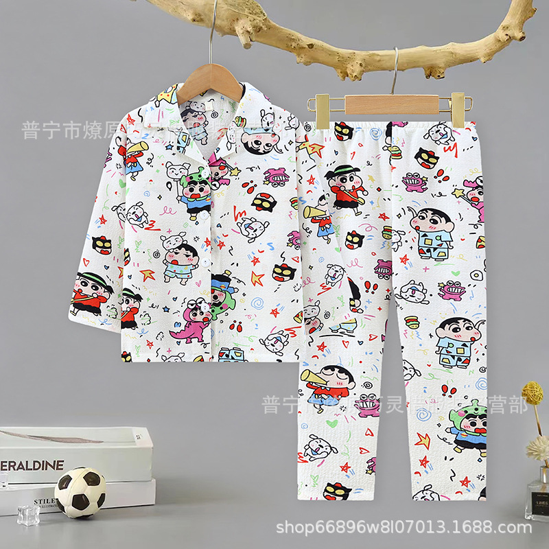 Pijama de niñas primavera y otoño dibujos animados tela espuma de tela delgada manga larga lindo ropa para niños de tamaño medio y grande ropa para el hogar