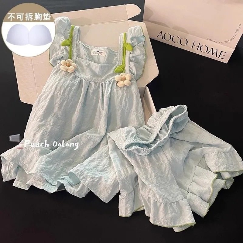 Nube de algodón pijama de mujer vestido largo medio 2026 dulce niña flores lindas pijamas de ropa de casa de mujer