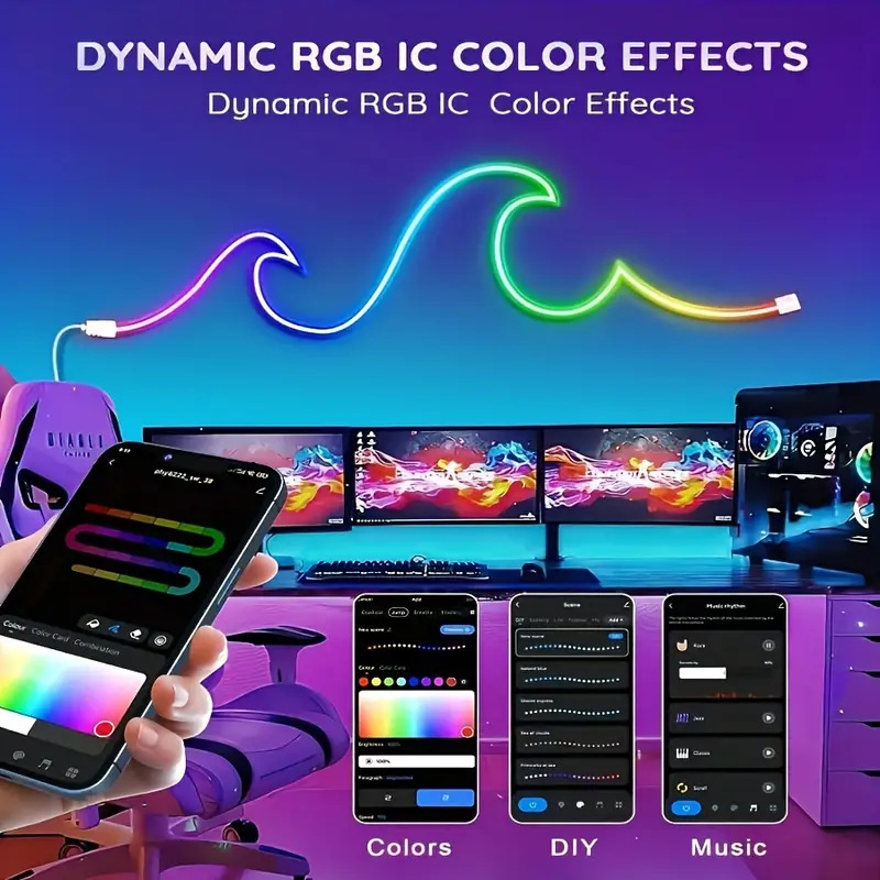 5V ilusión de color música LED color completo pony de neón flexible interfaz USB Bluetooth APP música barra de luz modelado DIY