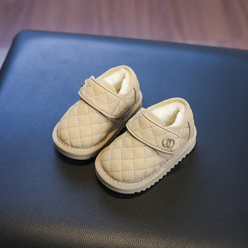 Winter children's snow boots, baby cotton shoes, warm leather boots, baby girls' velvet toddler shoes, boys' shoes, thickened