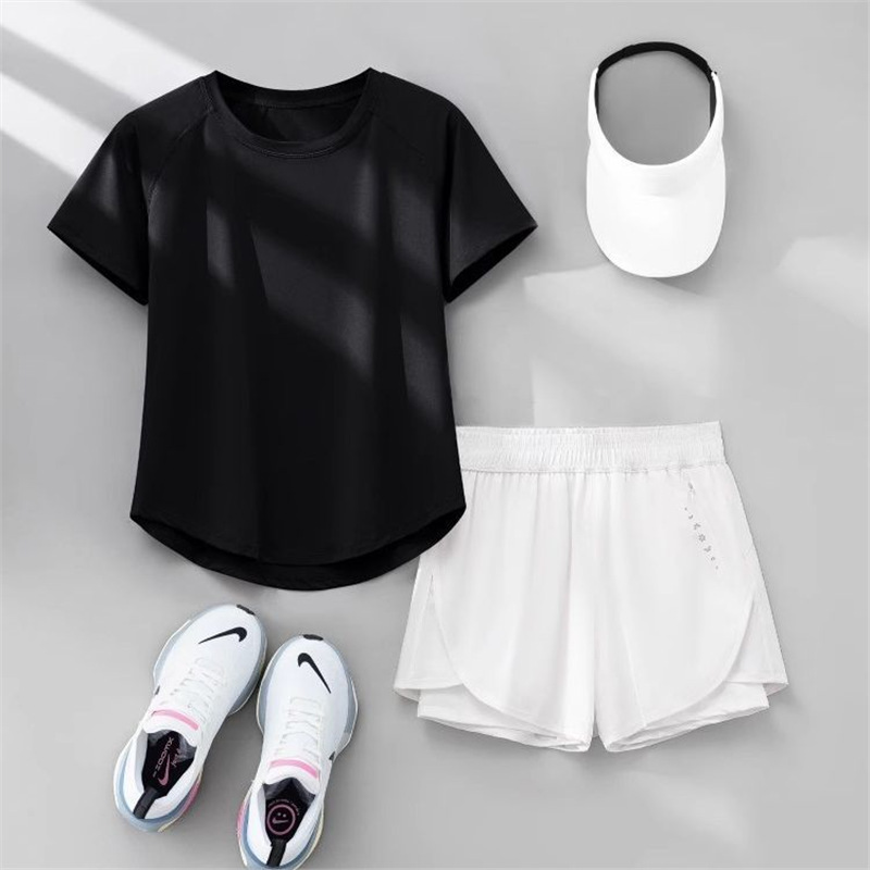 专业跑步女运动套装2025夏季新款宽松瑜伽服速干衣短袖吸汗健身服|undefined