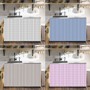 Plaid Simple Wardrobe Door Curtain Sundries Dust Curtain Wardrobe Bookcase Shoe Cabinet Ugly Covering Curtain Cabinet Curtain Cabinet Covering Curtain